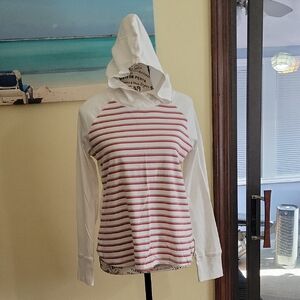 Eddie Bauer Red and White Striped Hoodie Top